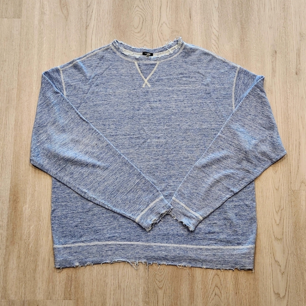 R13 Light Blue Heather Crewneck Sweater with Raw Edge Details